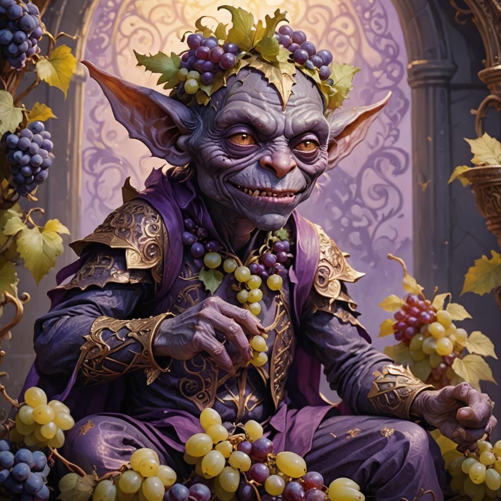 Purple Goblin Eating Grapes
