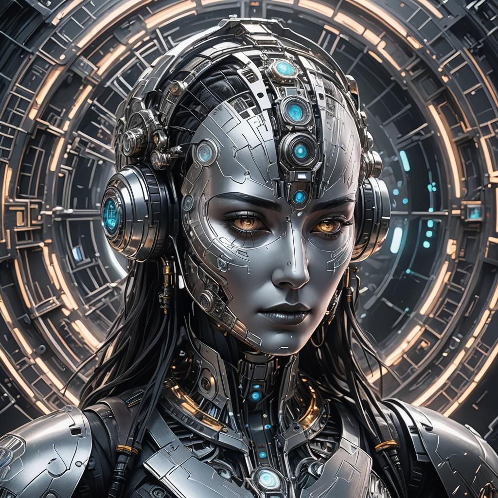 Cyborg Radiating Ethereal Glow in Cyberpunk Style