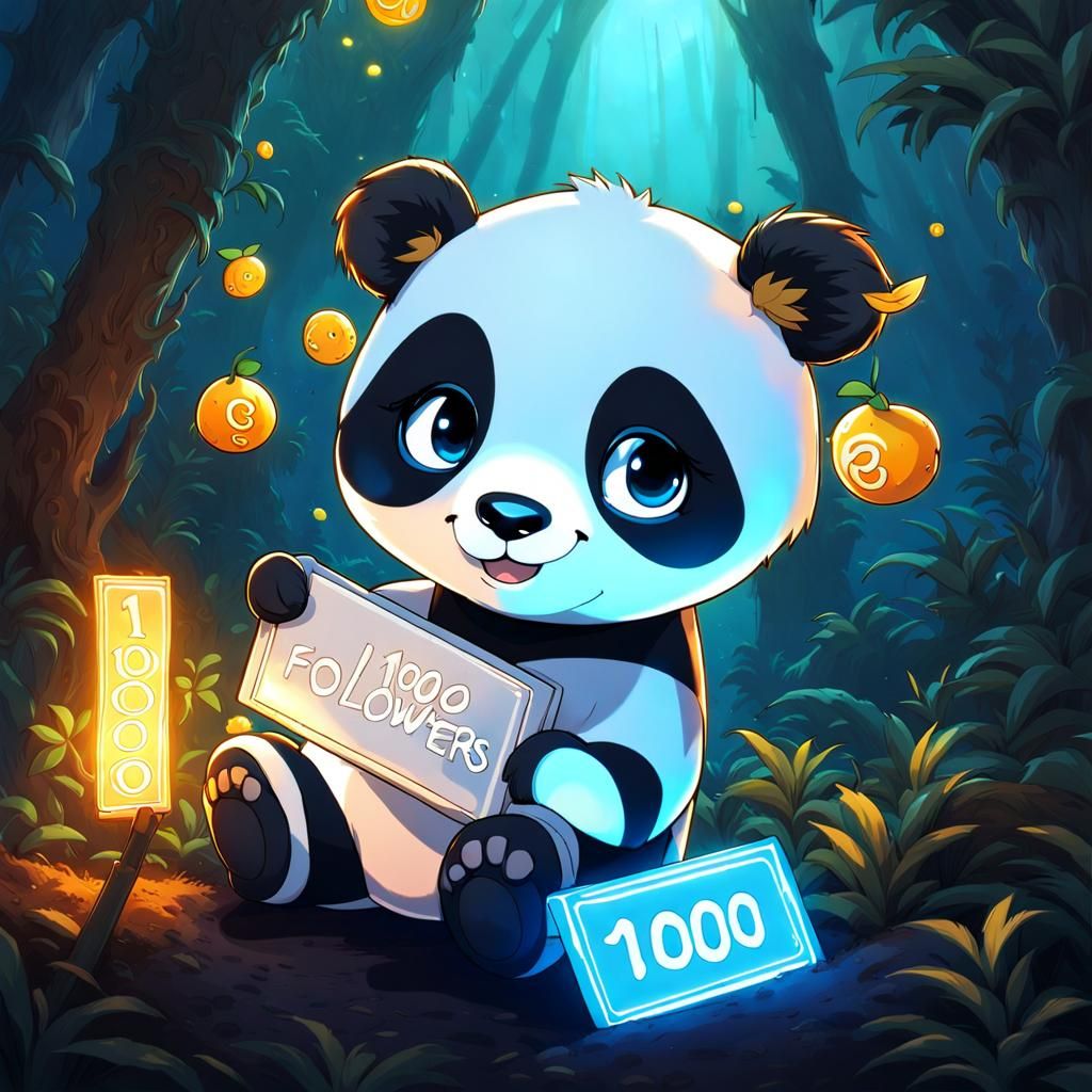 Adorable Chibi Panda Celebrates Followers in Glowing Art