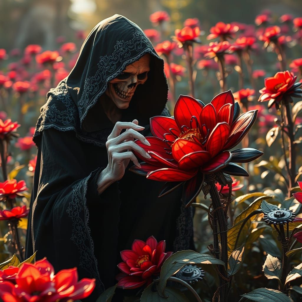 Steampunk Grim Reaper with Mechanical Flower