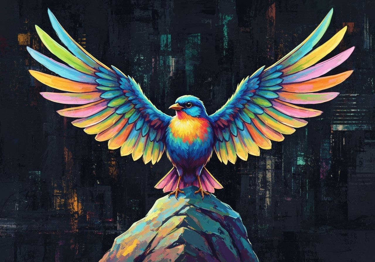 Vibrant Bird with Colorful Wings Digital Painting