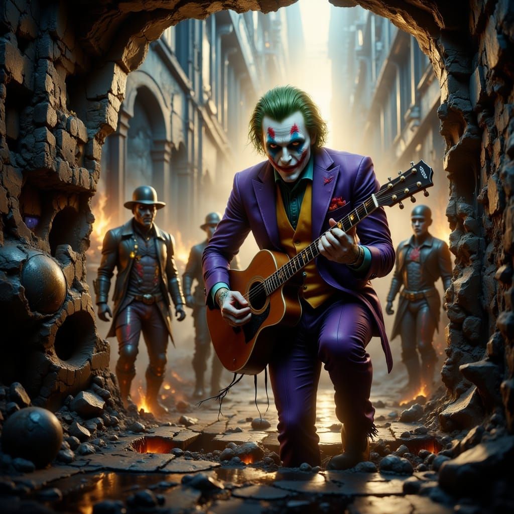 Joker Serenades Prison Guards in Photorealistic Style