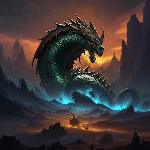 Greedbound Hydra Devouring Treasures in Fantasy Art