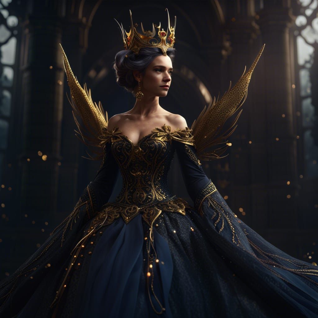 Dark Fey Ballgown with Gold Embellishments: Fantasy Art