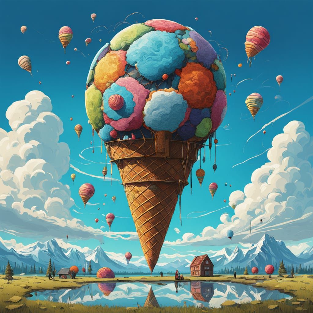 Surreal Football Ice Cream Caricature in Vibrant Digital Art...