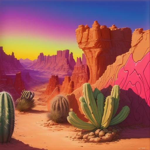 Desert canyon with cactus