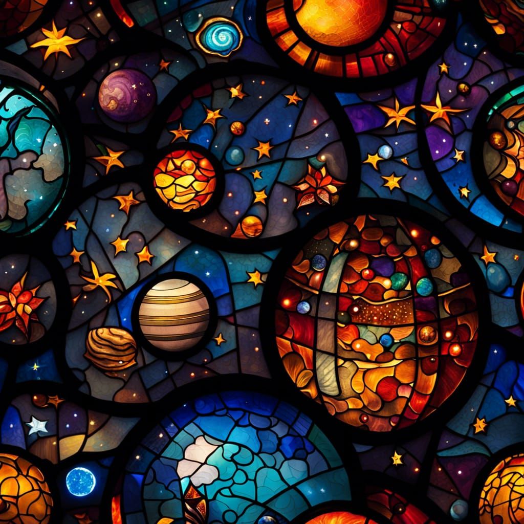 Celestial Stained Glass Window in Vibrant Colors