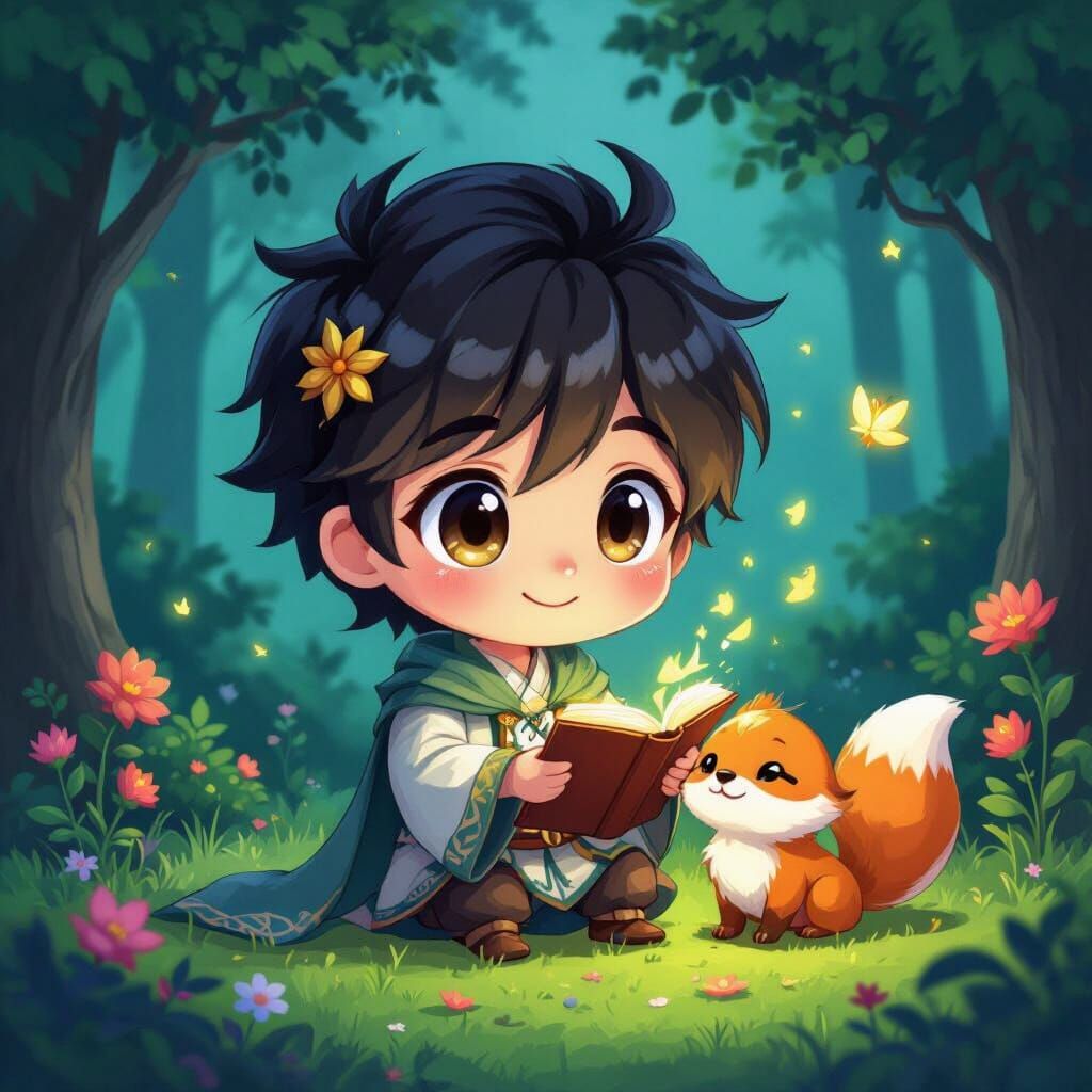 Chibi Woodcutter in Misty Morning Forest, Studio Ghibli Anim...