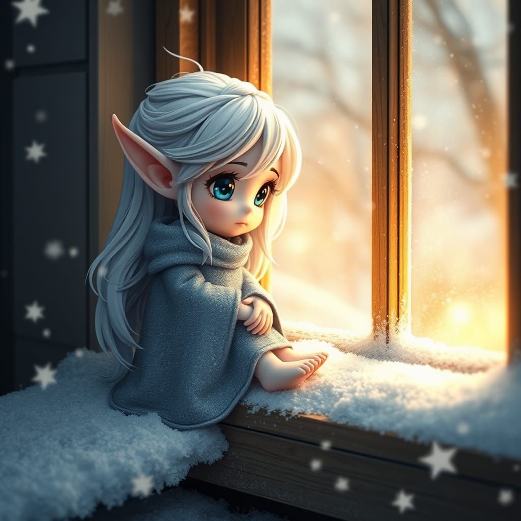 "Lonely, fragile super cute elf Chibi (correct anatomy) full...