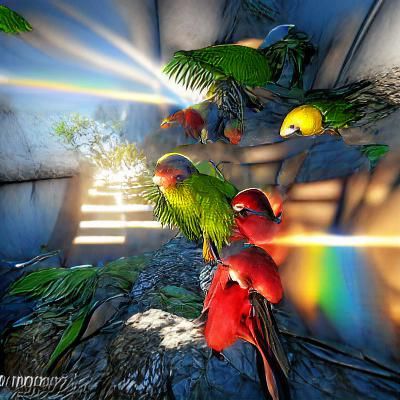 Macaws Flying Through a Sunlit Rainforest
