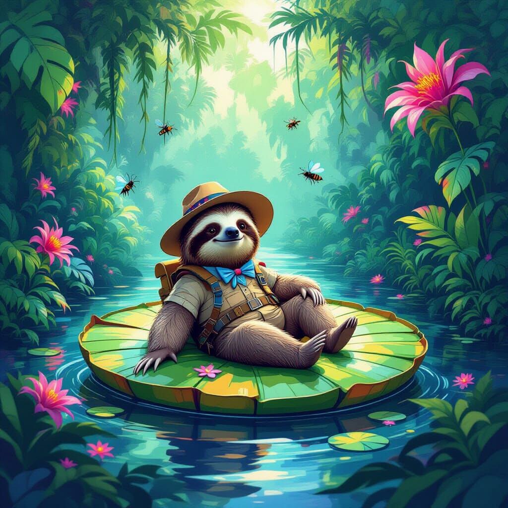 Sloth Adventurer Drifts Through Alien Jungle Canopy