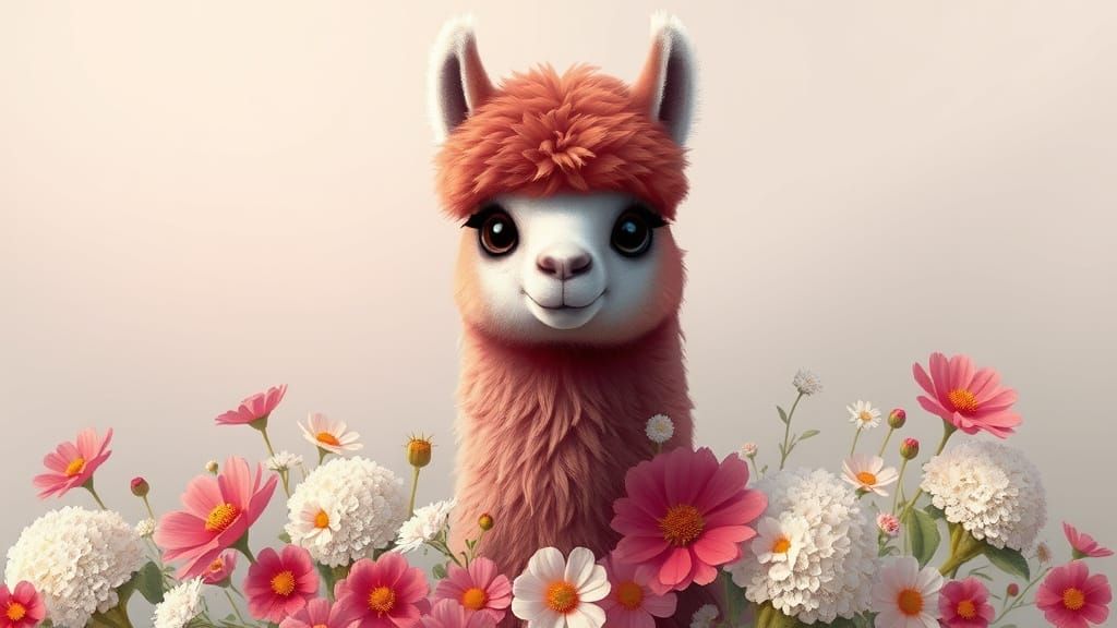 Whimsical Llama in Burgundy and White Florals