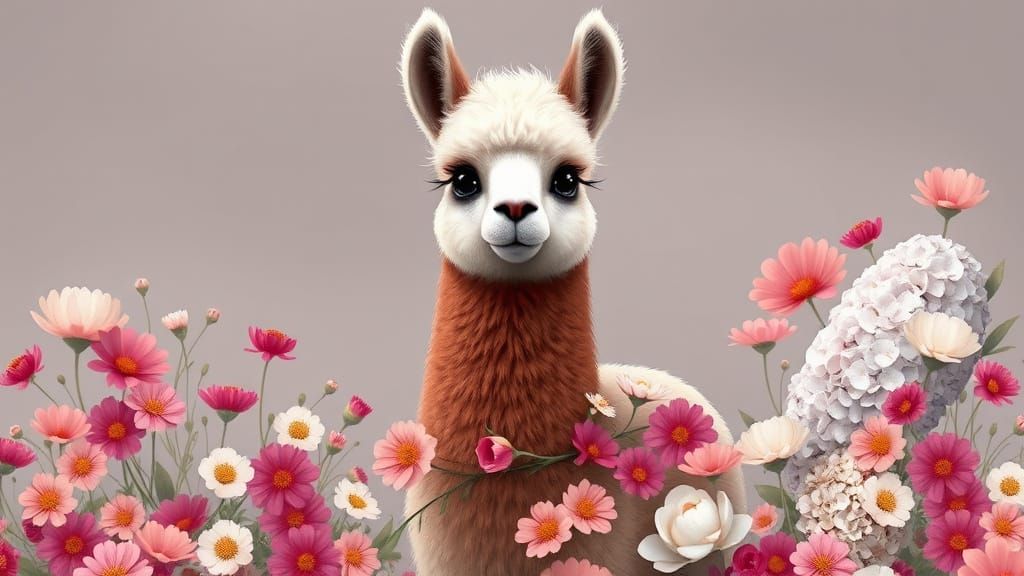 Whimsical Llama in Burgundy and White Florals