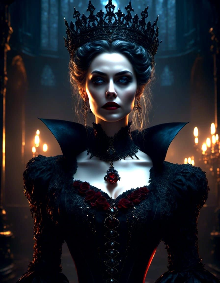 Gothic Vampire Queen in Mystic Fog: Digital Art