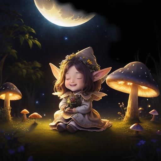 Baby Sleeping on Moon in Mystical Night Scene