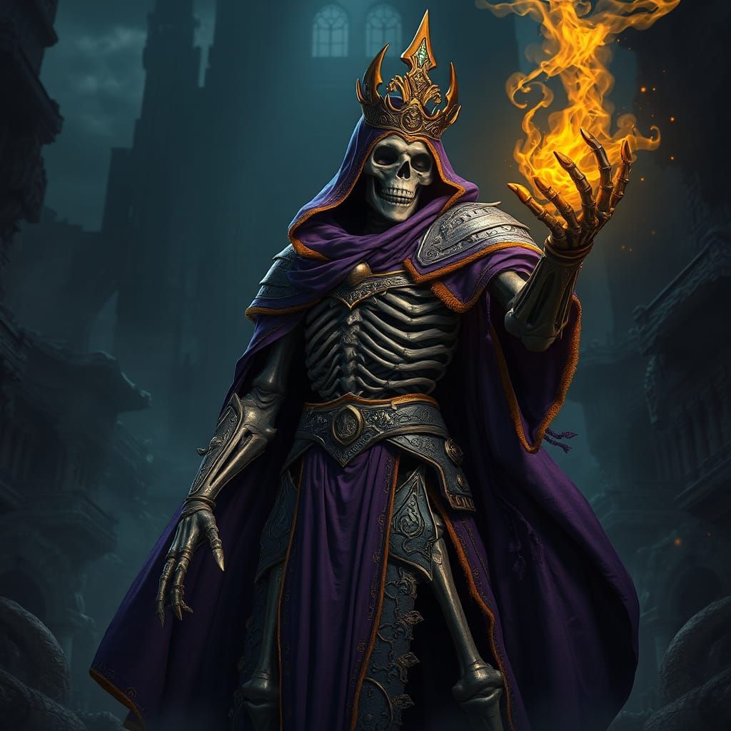 Armored Skeleton Warmage in Dark Fantasy Style
