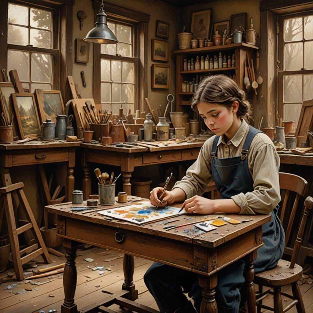 Victorian Painter's Studio with Vintage Art Supplies
