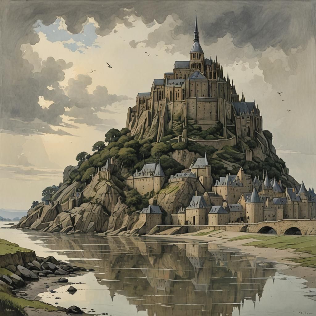 Mythical Mont Saint Michel in Comic Book Style