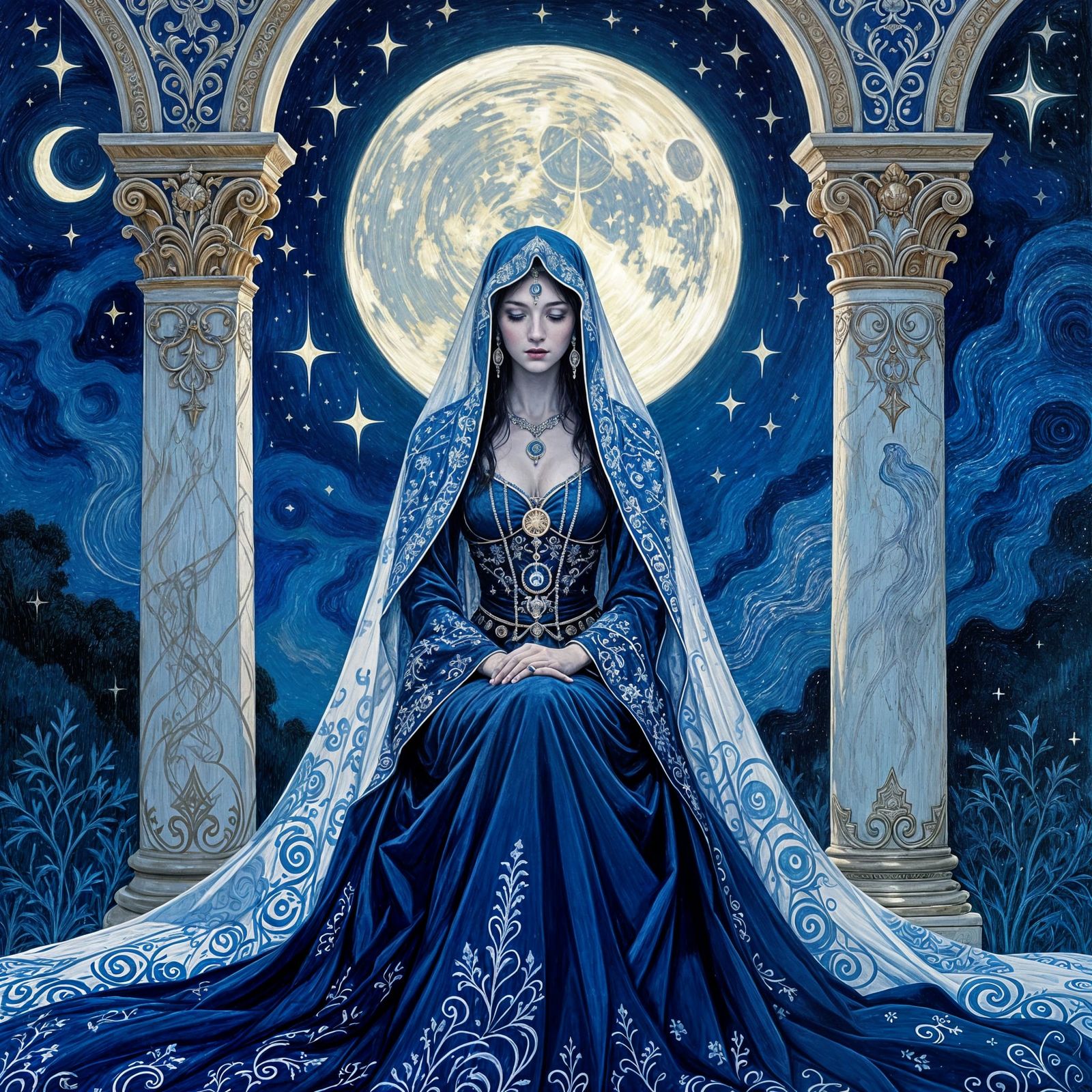 High Priestess of the Blue Moon: Van Gogh Style