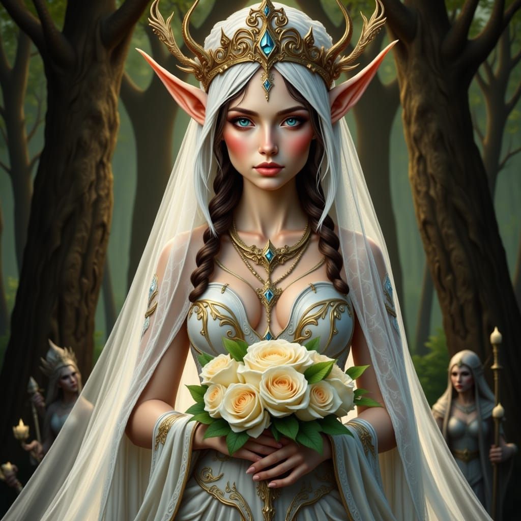 Elegant Elven Bride Portrait with Floral Details