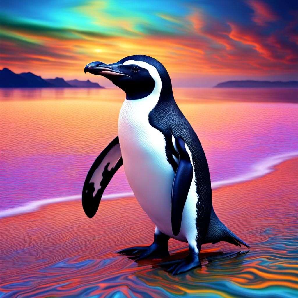 Psychedelic Galapagos Penguin in Hyperrealistic Detail
