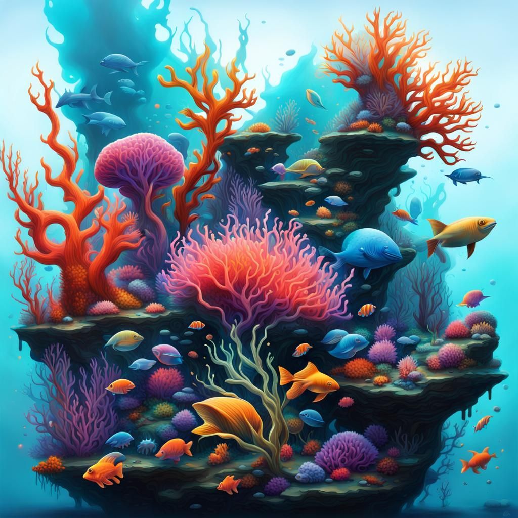 Bioluminescent Underwater World in Graffiti Art Style