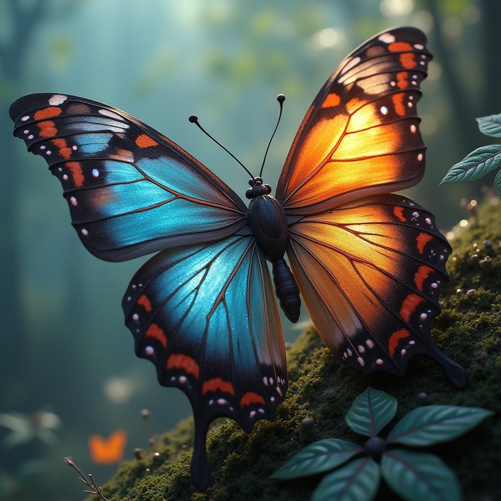 Butterfly with Village Scene: Detailed Matte Painting
