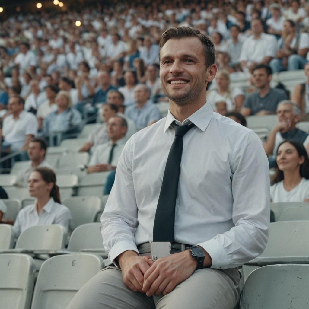 Slavic Man in Stadium: Cinematic Fashion Photo