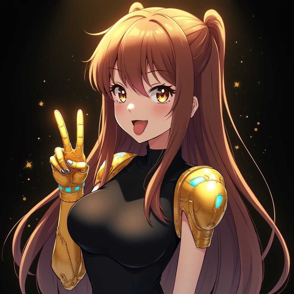 Anime Woman with Robotic Arm in Cyberpunk Style