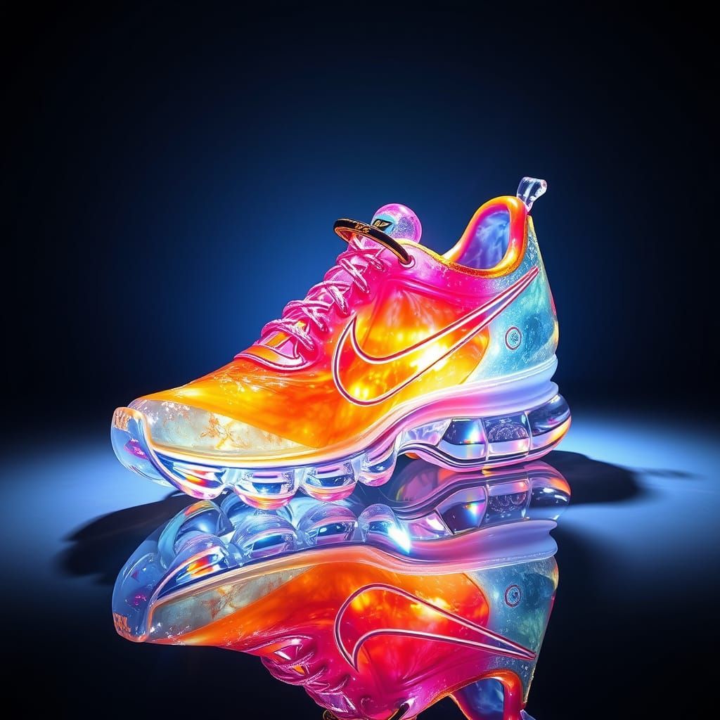 Glass and Crystal Nike Shoe Sculpture with Iridescent Colors