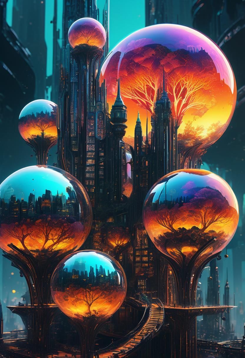 Futuristic Cityscape with Fractal Patterns in Digital Art