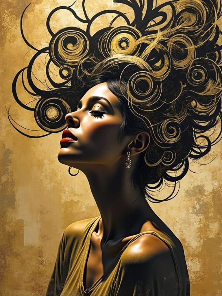 Swirling Hair: Geometric Abstraction in Art Deco Style