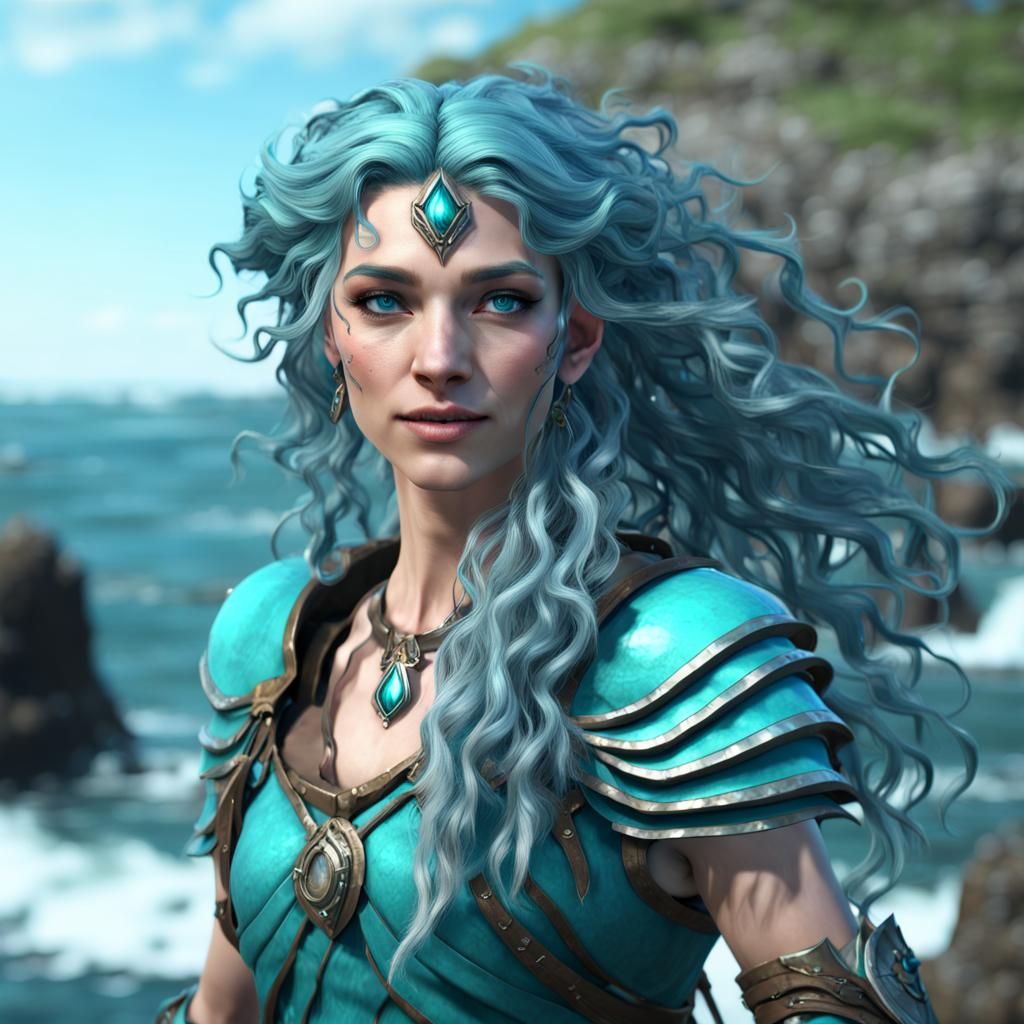 Water Genasi Druid on Rocky Shore