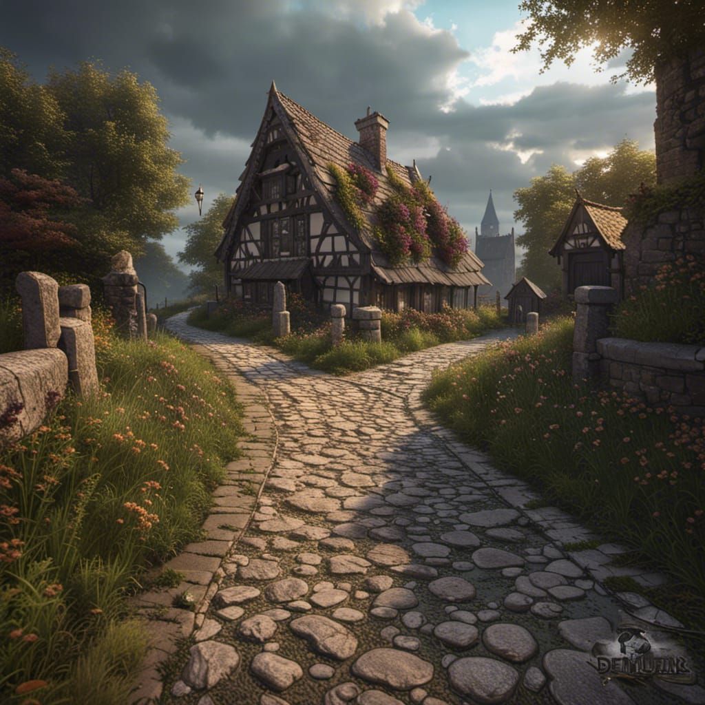 Medieval Stone Road in German Countryside