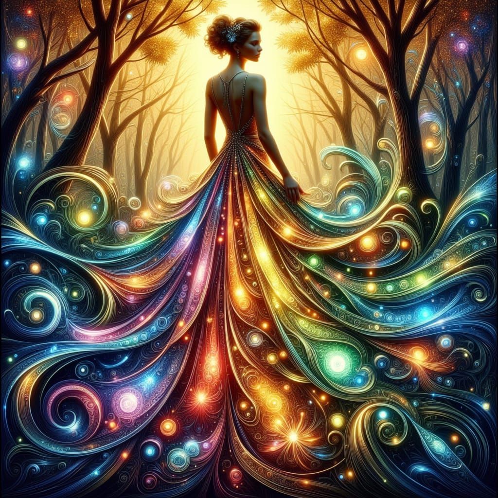 Ethereal Stained Glass Wedding Gown in Art Nouveau Style