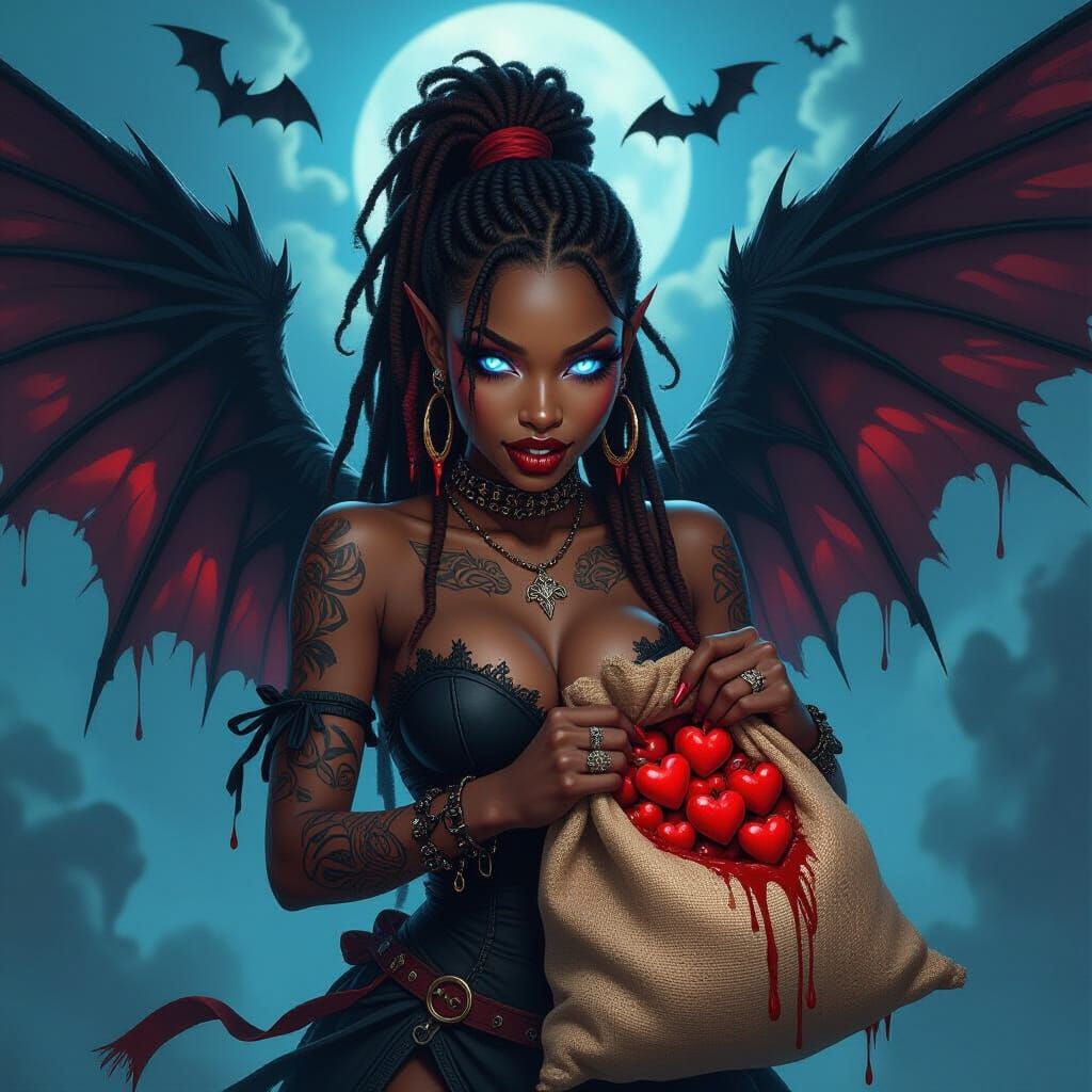 African American Vampire Cupid with Bleeding Hearts