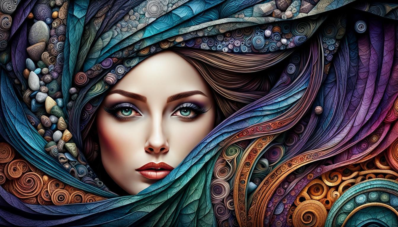 Intricate Face Surrounded by Textural Elements