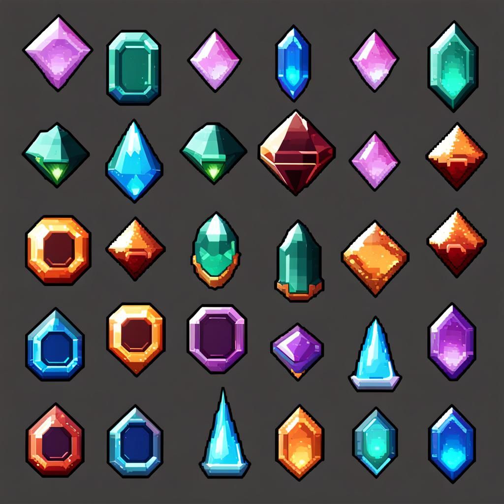 Glowing Gem 2D Pixel Art Sprite Sheet