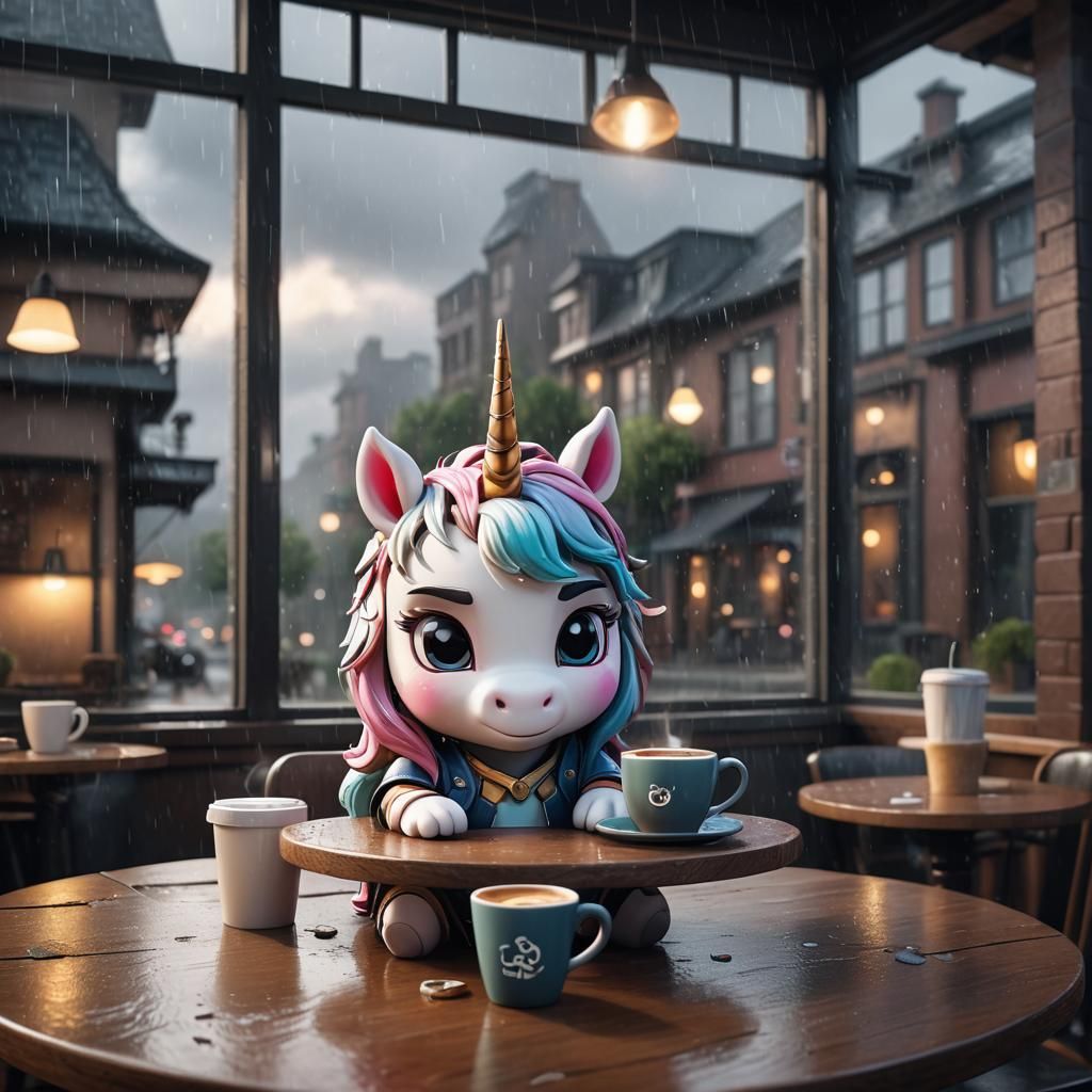 Grumpy Chibi Unicorn Coffee in 3D Unreal Engine