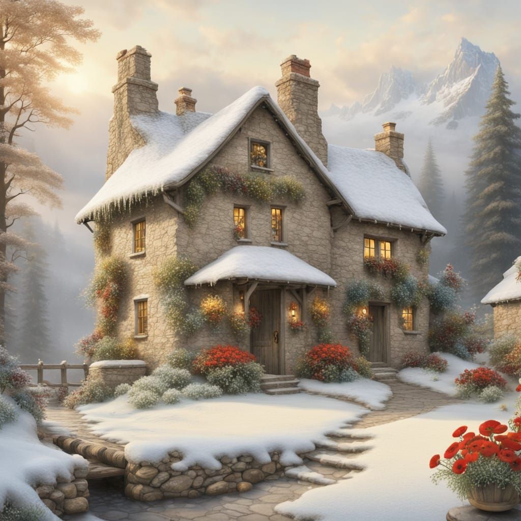 Snow-Kissed Cottage in Winter Wonderland