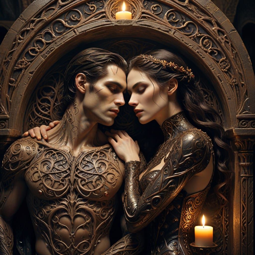 Vampire Embrace in Rune-Adorned Crypt