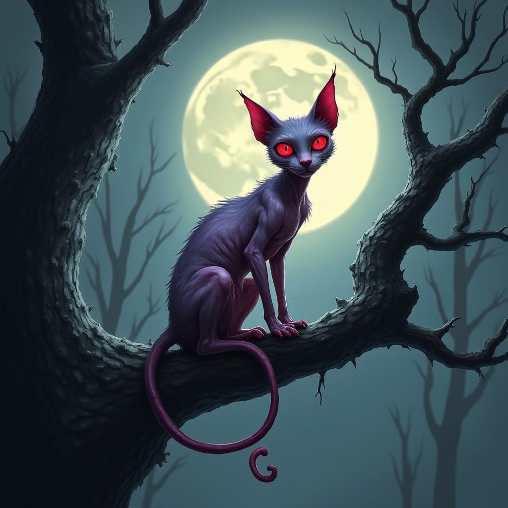 Twisted Cheshire Cat Under Full Moon