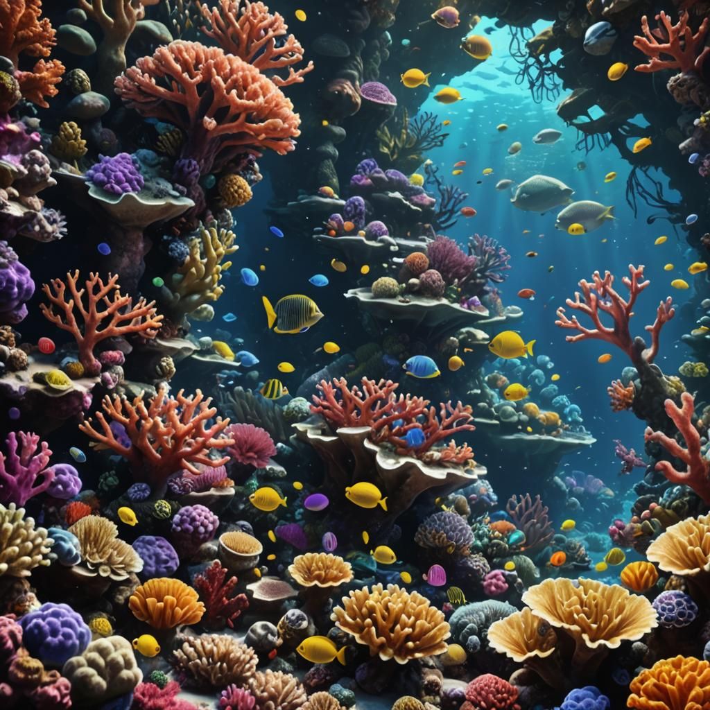 Photorealistic Underwater Coral Reef in Vivid Colors