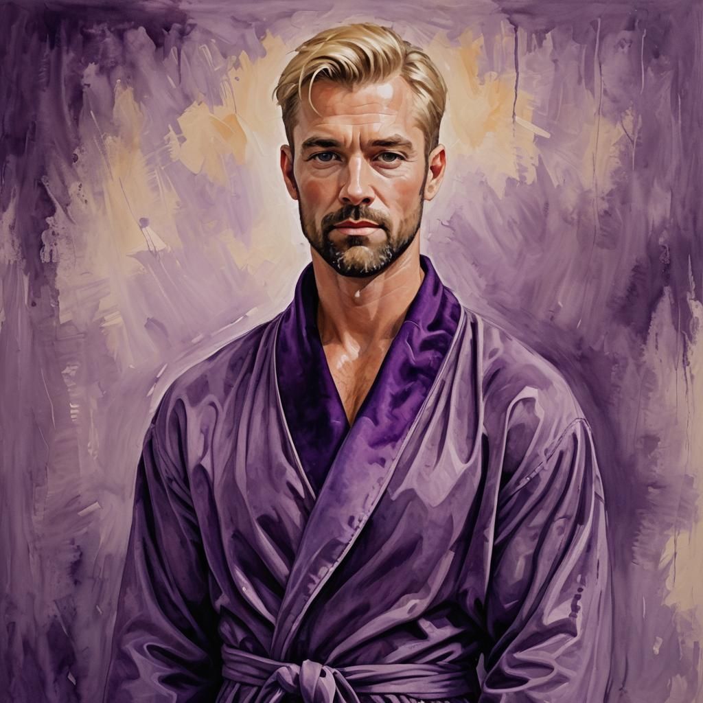 Hyperrealistic Portrait of Blond Man in Purple Velvet