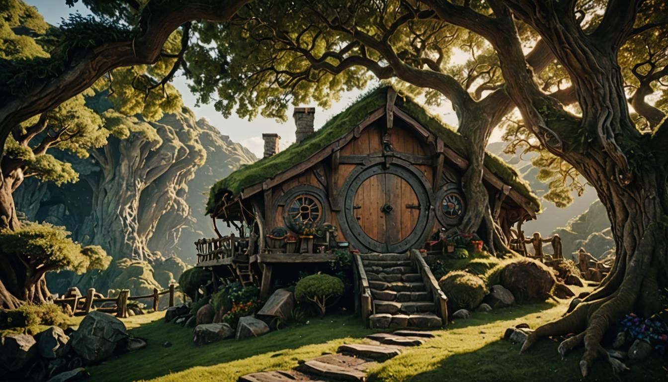 Cinematic Hobbit Treehouse Film Still