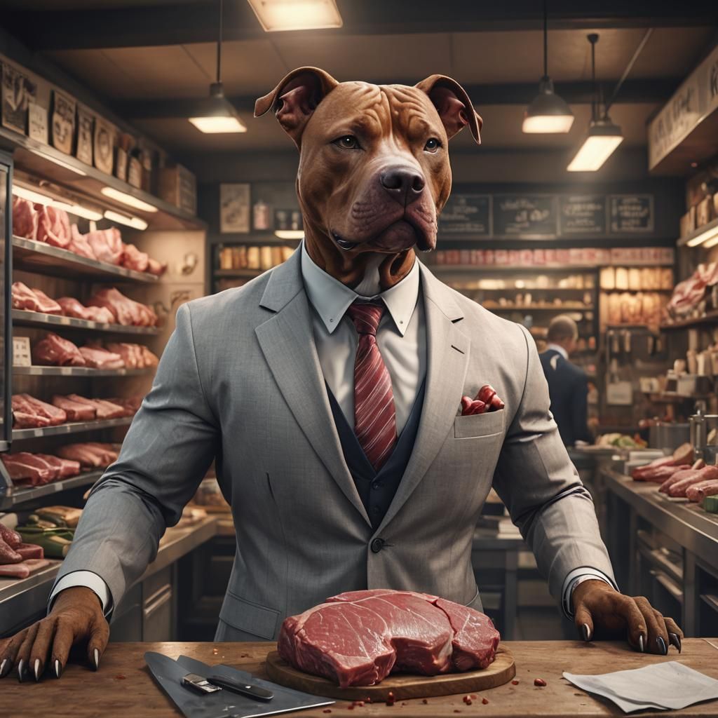 Pit Bull Butcher Shop Scene in 3D Game Style