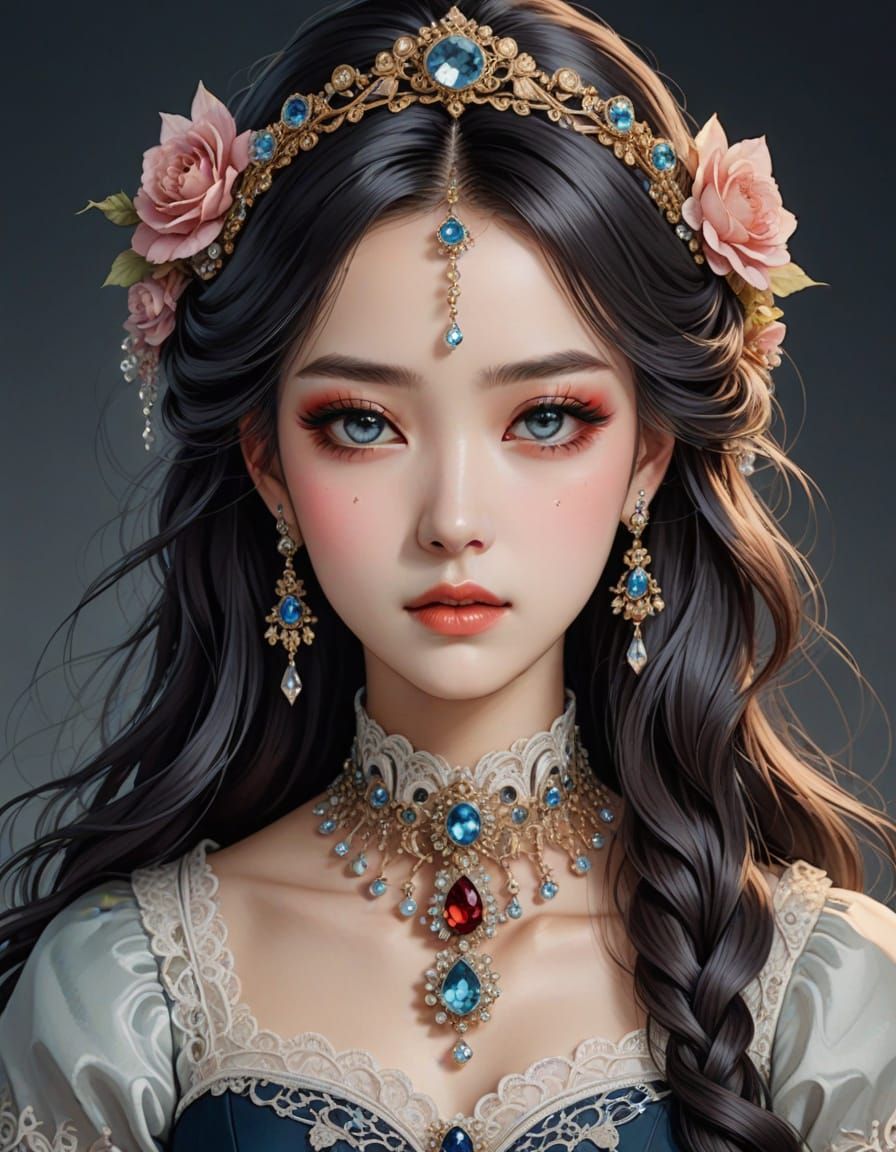 Woman of Elegance in Victorian Manhwa Style