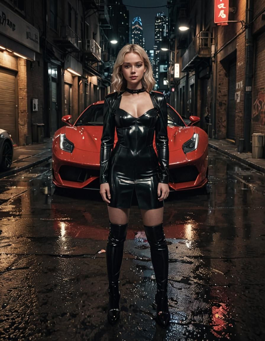 Noir Manga: Woman in Gotham City Nightscape