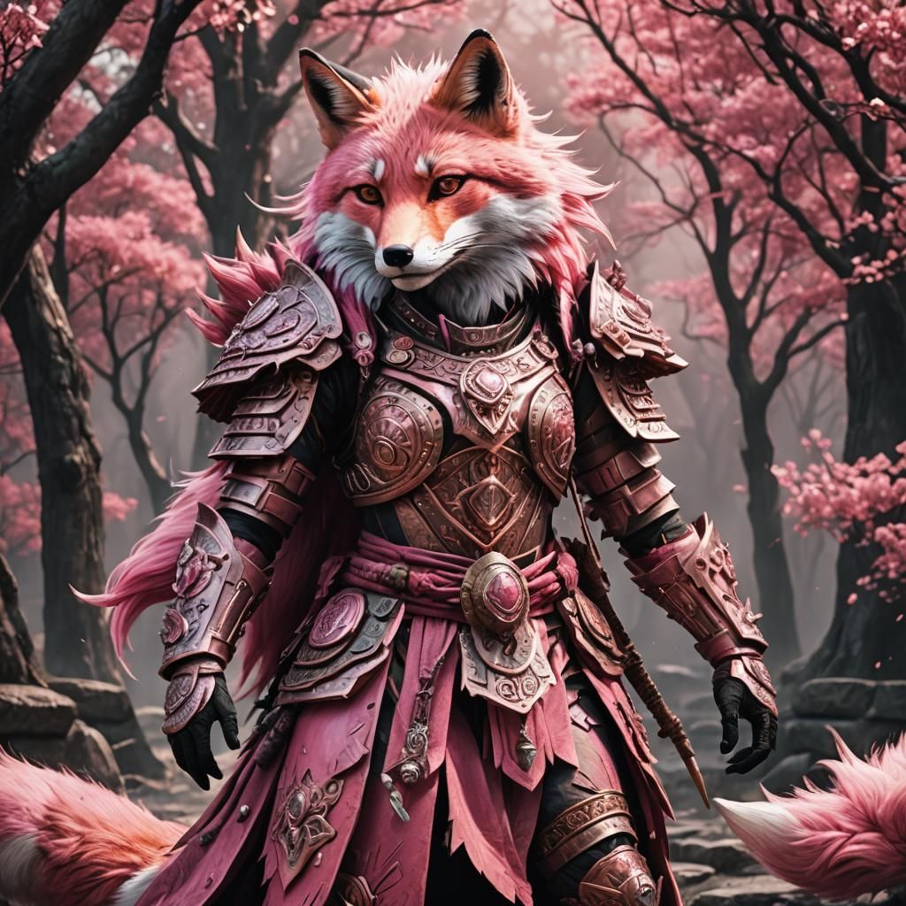 Hyperrealistic Pink Fox Shaman in HDR