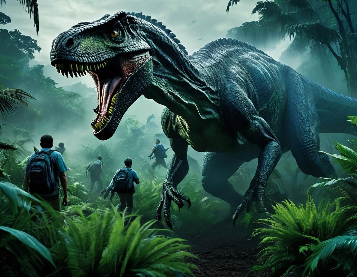Jurassic Park Jungle: Velociraptor Hunt in Ominous Mist